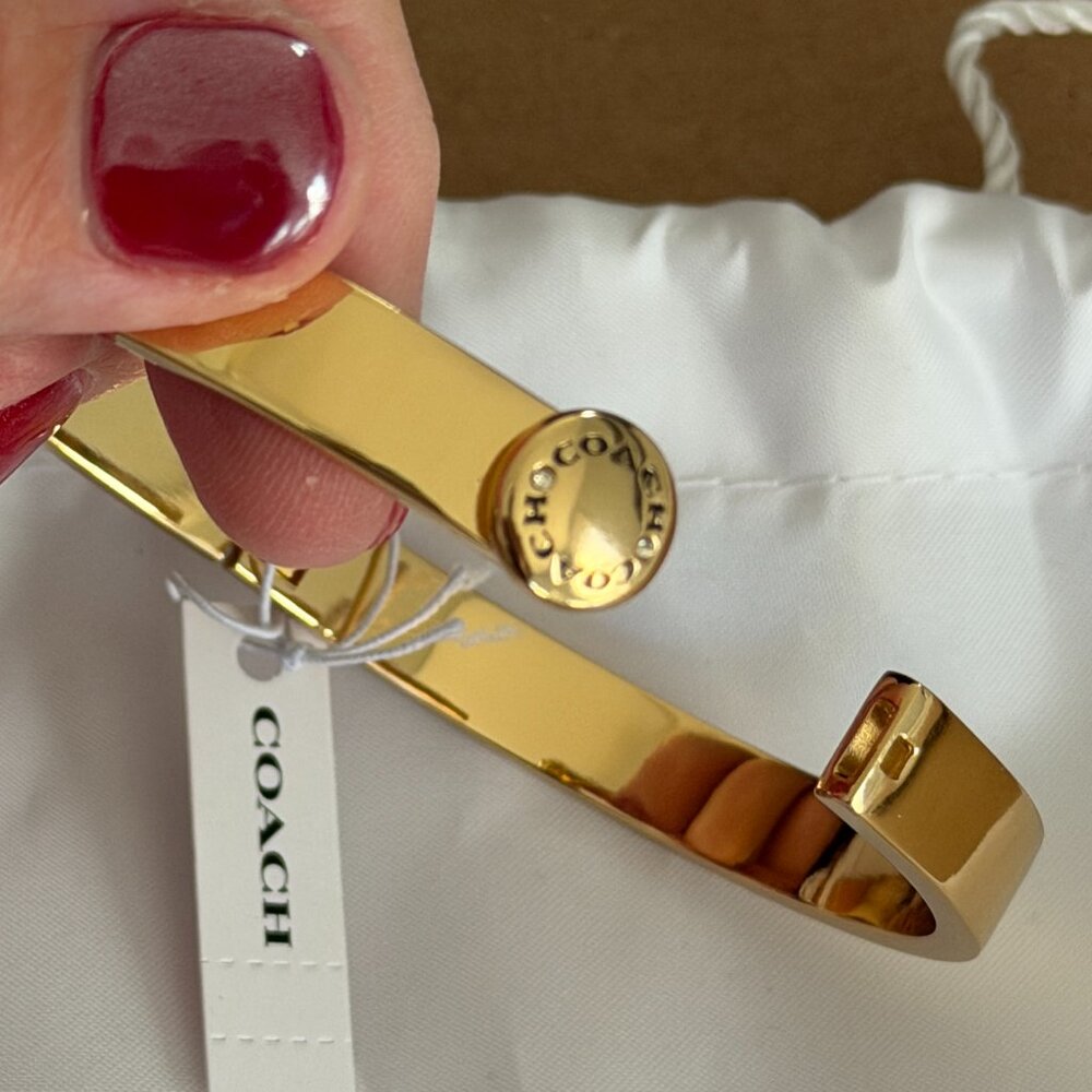 NWT Coach Rivet Enamel Hinged Bangle Gift Box Dust Bag $128 Gold